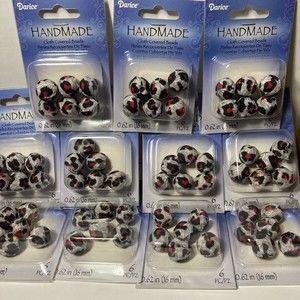 Darice Handmade Cloth Covered Beads 16mm Black White Red Animal Print Crafts